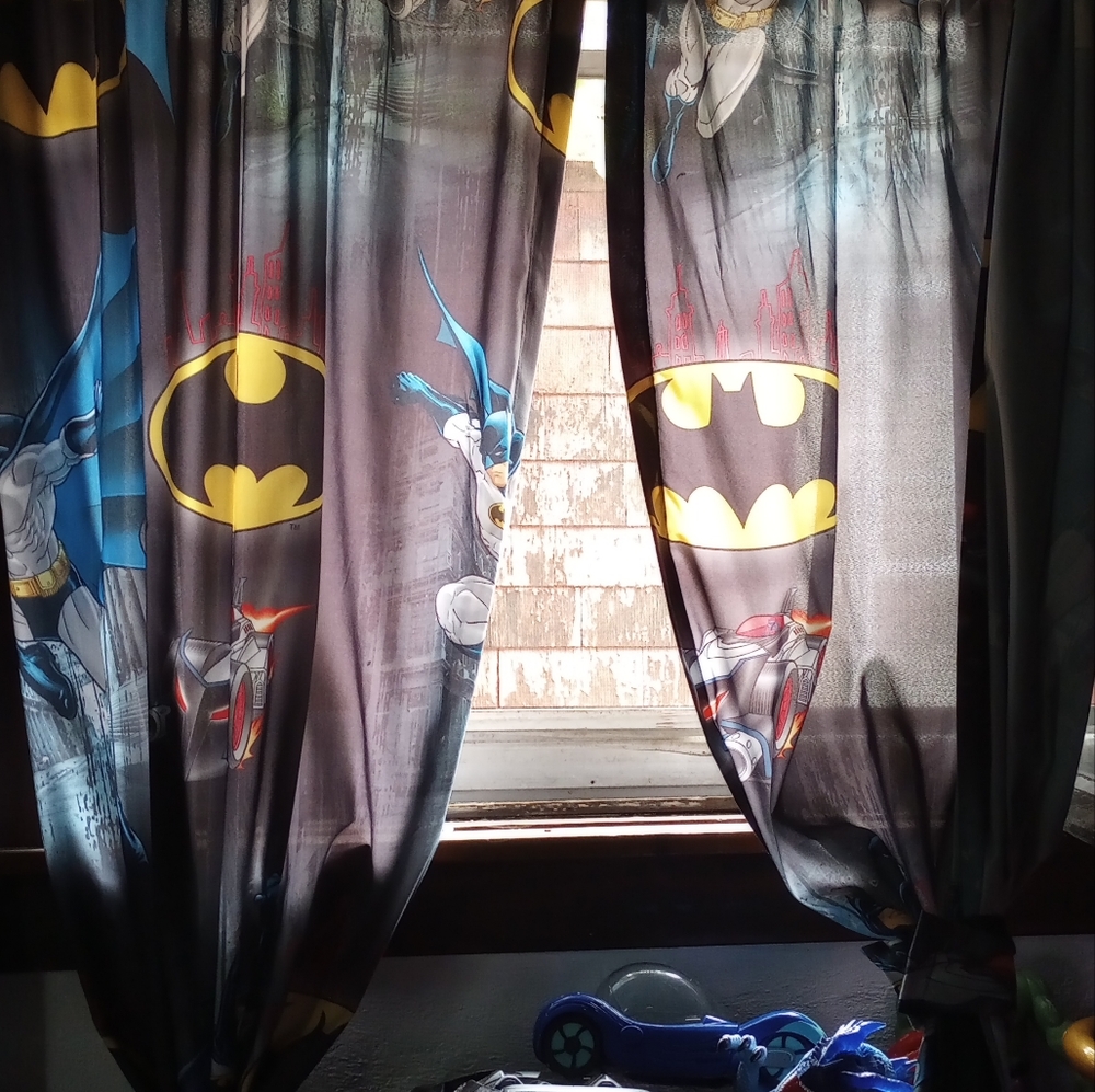 Batman Curtains w/ Gotham City Backdrop for wall.  (See Photos)